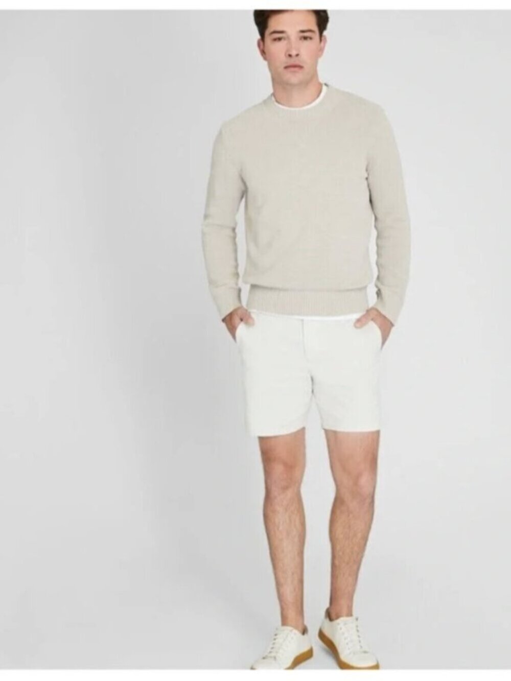 Club Monaco men’s Baxter Fit 7” white flat fronted shorts, men’s 30